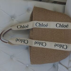 Chloe Tan Woven Tote with Logo Straps